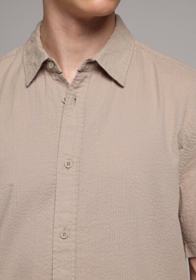 Image de Chemise À Manches Courtes Beige Droit Regular Fit Homme