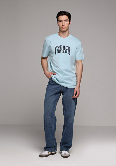 Image de T-shirt À Manches Courtes Bleu Regular Fit Droit Homme