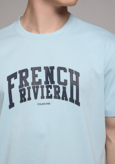 Image de T-shirt À Manches Courtes Bleu Regular Fit Droit Homme