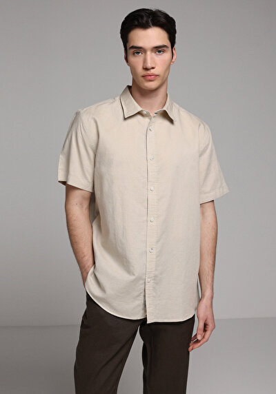 Image de Chemise À Manches Courtes Beige Droit Regular Fit Homme