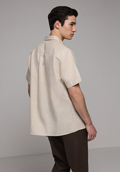 Image de Chemise À Manches Courtes Beige Droit Regular Fit Homme