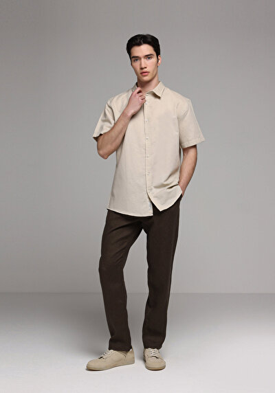 Image de Chemise À Manches Courtes Beige Droit Regular Fit Homme