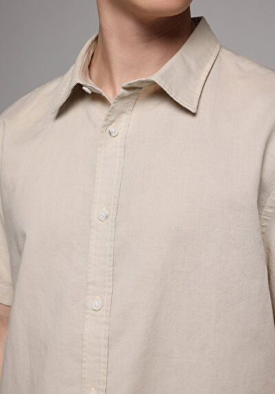 Image de Chemise À Manches Courtes Beige Droit Regular Fit Homme