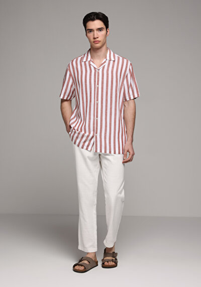 Image de Pantalon Blanc Straight Leg Medium Rise En Sergé Regular Fit Homme