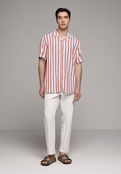 Image de Pantalon Blanc Straight Leg Medium Rise En Sergé Regular Fit Homme