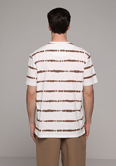 Image de T-shirt À Manches Courtes Marron Regular Fit Rayé Homme