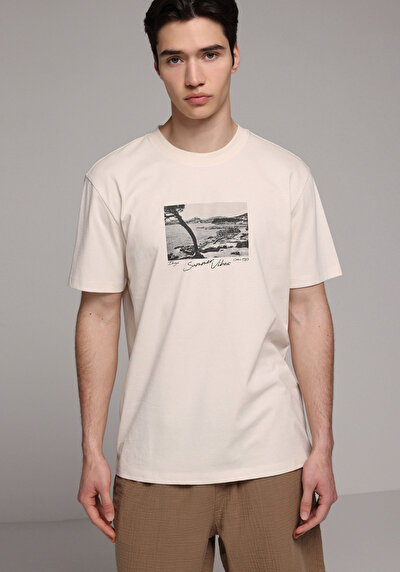 Image de T-shirt À Manches Courtes Beige Regular Fit Droit Homme