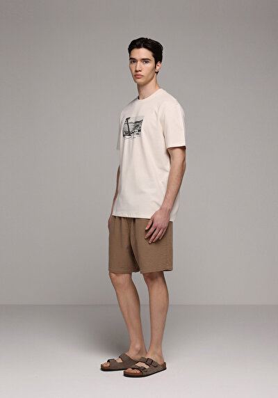 Image de T-shirt À Manches Courtes Beige Regular Fit Droit Homme
