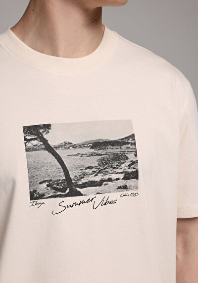 Image de T-shirt À Manches Courtes Beige Regular Fit Droit Homme
