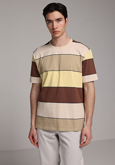 Image de T-shirt À Manches Courtes Jaune Regular Fit Rayé Homme