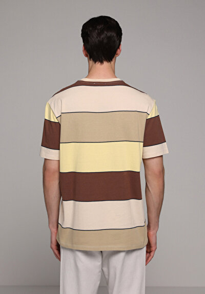 Image de T-shirt À Manches Courtes Jaune Regular Fit Rayé Homme