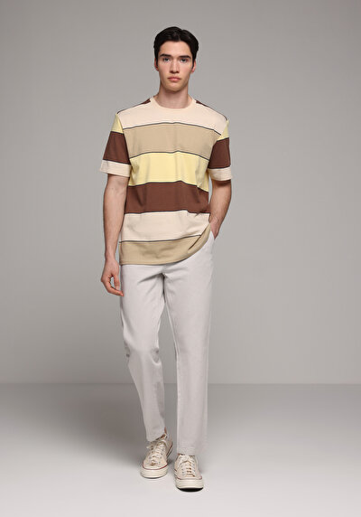 Image de Pantalon Blanc Straight Leg Medium Rise En Sergé Regular Fit Homme
