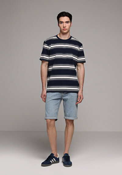 Image de T-shirt À Manches Courtes Marine Regular Fit Rayé Homme