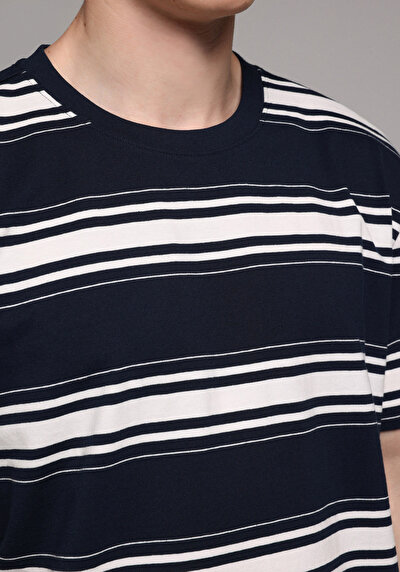 Image de T-shirt À Manches Courtes Marine Regular Fit Rayé Homme