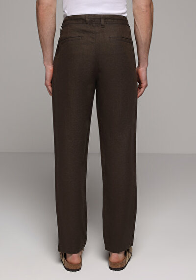Image de Pantalon Marron Straight Leg Medium Rise En Lin Regular Fit Homme