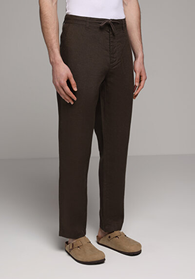 Image de Pantalon Marron Straight Leg Medium Rise En Lin Regular Fit Homme