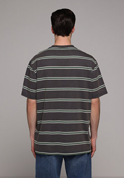 Image de T-shirt À Manches Courtes Anthracite Comfort Fit Rayé Homme