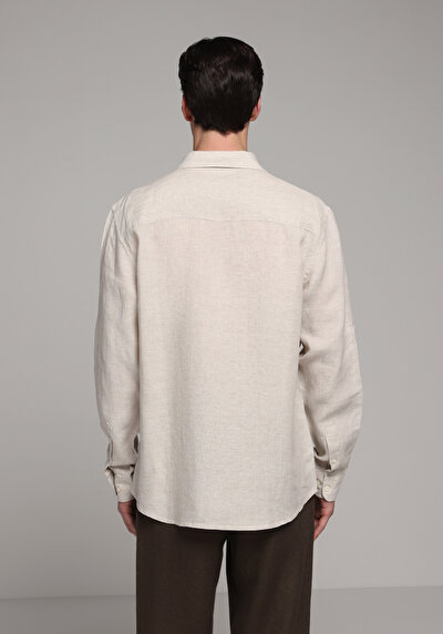 Afficher les détails de Chemise À Manches Longues Beige Regular Fit Droit Lin Homme