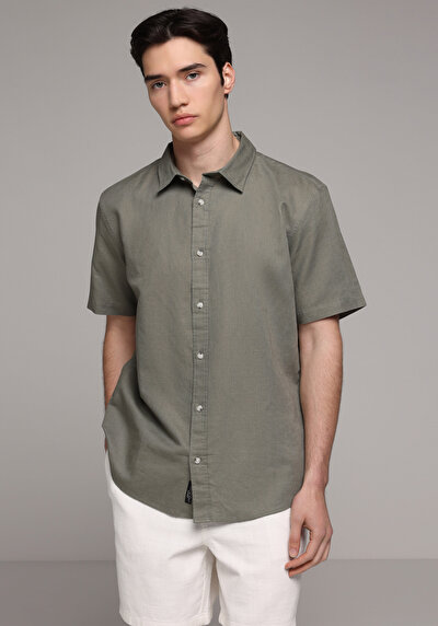 Image de Chemise À Manches Courtes Kaki Droit Regular Fit Homme