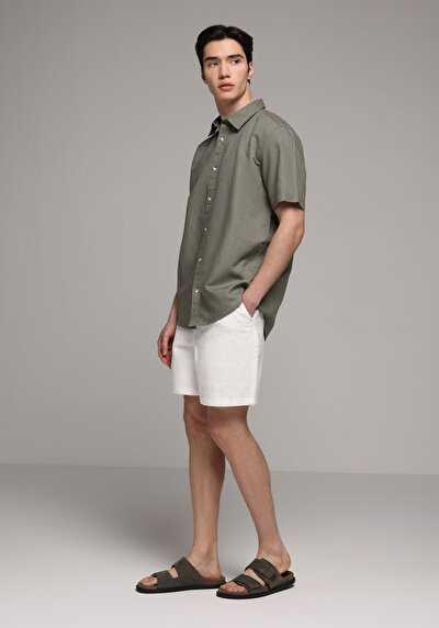 Image de Chemise À Manches Courtes Kaki Droit Regular Fit Homme