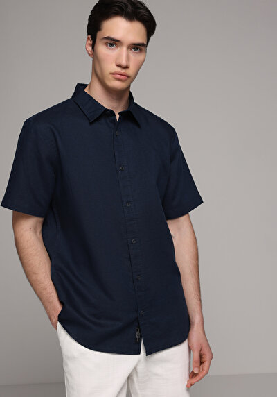 Image de Chemise À Manches Courtes Marine Droit Regular Fit Homme