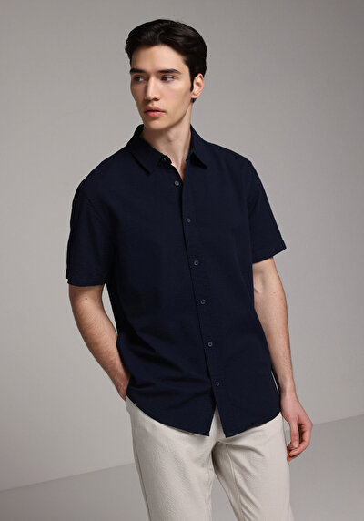 Image de Chemise À Manches Courtes Marine Droit Regular Fit Homme