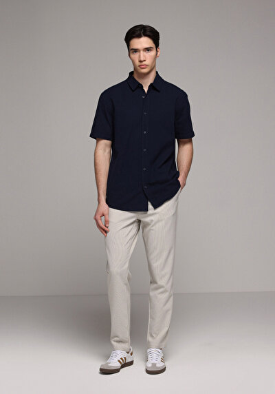 Image de Chemise À Manches Courtes Marine Droit Regular Fit Homme