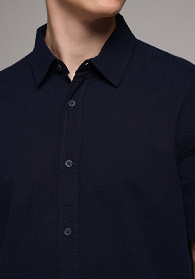 Image de Chemise À Manches Courtes Marine Droit Regular Fit Homme