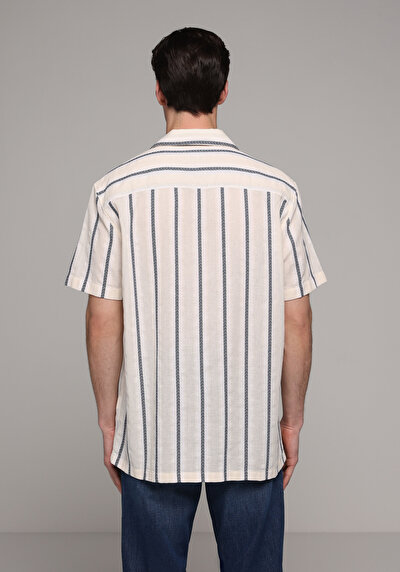 Image de Chemise À Manches Courtes Marine Rayé Regular Fit Homme