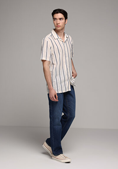Image de Chemise À Manches Courtes Marine Rayé Regular Fit Homme
