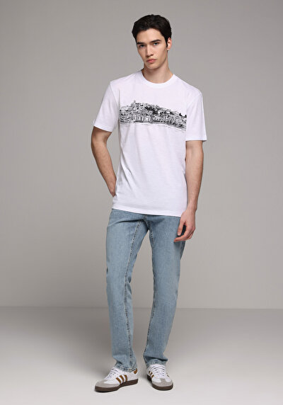 Image de T-shirt À Manches Courtes Blanc Regular Fit Droit Homme