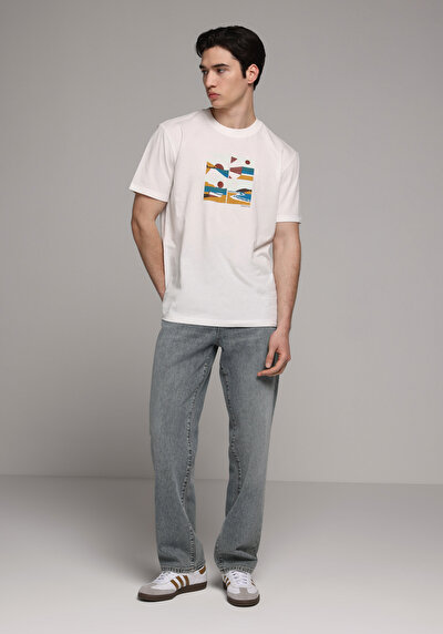 Image de T-shirt À Manches Courtes Blanc Regular Fit Droit Homme