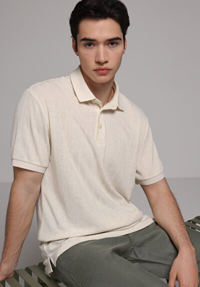 Image de T-shirt Polo À Manches Courtes Beige Droit Regular Fit Homme