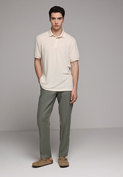 Image de T-shirt Polo À Manches Courtes Beige Droit Regular Fit Homme