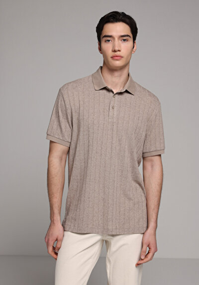 Image de T-shirt Polo À Manches Courtes Marron Droit Regular Fit Homme