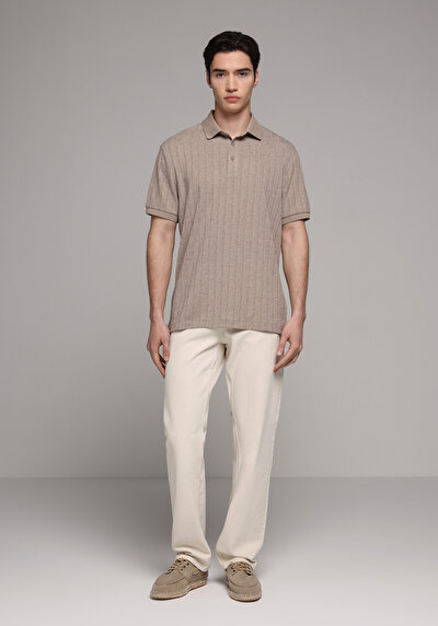 Image de T-shirt Polo À Manches Courtes Marron Droit Regular Fit Homme