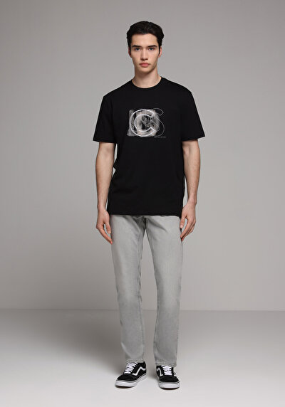 Image de T-shirt À Manches Courtes Noir Regular Fit Droit Homme