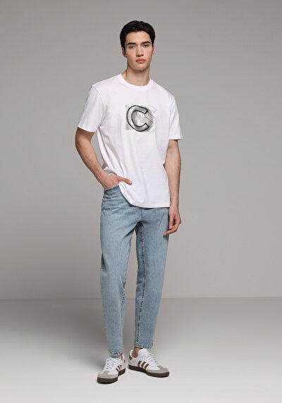 Image de T-shirt À Manches Courtes Blanc Regular Fit Droit Homme