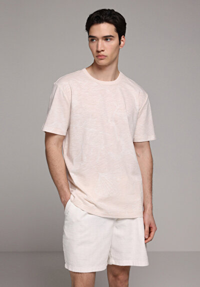 Image de T-shirt À Manches Courtes Ecru Regular Fit Droit Homme