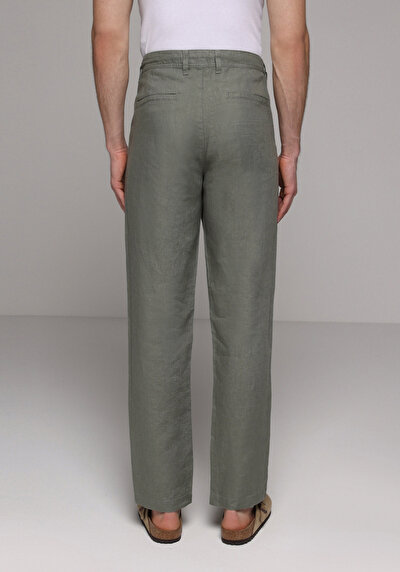 Image de Pantalon Vert Straight Leg Medium Rise En Lin Regular Fit Homme
