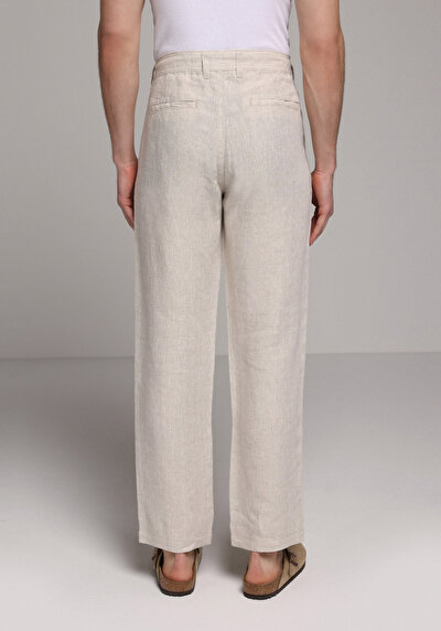 Image de Pantalon Blanc Straight Leg Medium Rise En Lin Regular Fit Homme