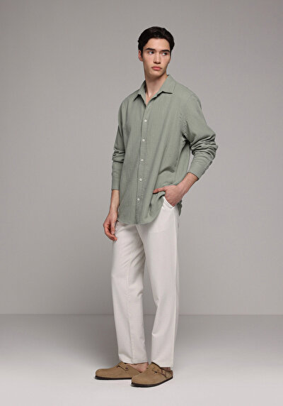 Image de Pantalon Blanc Straight Leg Medium Rise En Sergé Regular Fit Homme