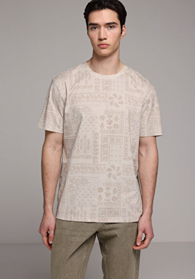 Image de T-shirt À Manches Courtes Blanc Regular Fit Imprimé Homme