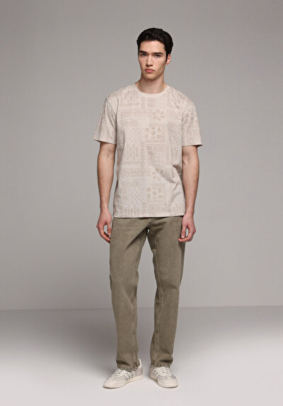 Image de T-shirt À Manches Courtes Blanc Regular Fit Imprimé Homme