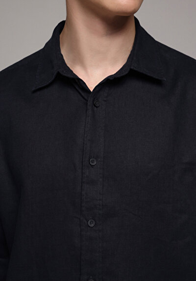 Image de Chemise À Manches Longues Marine Regular Fit Droit Lin Homme