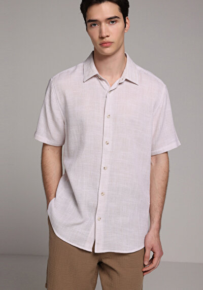 Image de Chemise À Manches Courtes Beige Droit Regular Fit Homme