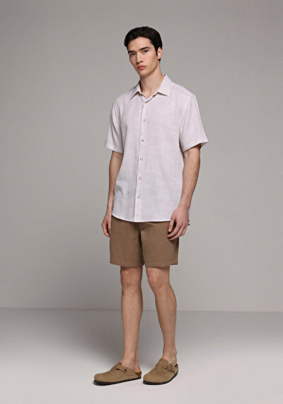 Image de Chemise À Manches Courtes Beige Droit Regular Fit Homme