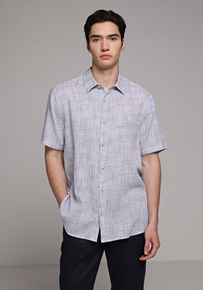 Image de Chemise À Manches Courtes Bleu Droit Regular Fit Homme
