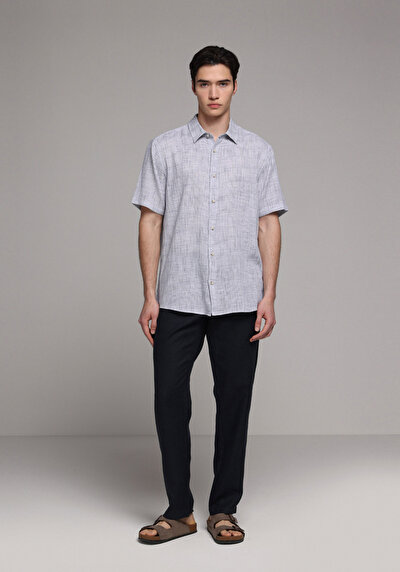 Image de Chemise À Manches Courtes Bleu Droit Regular Fit Homme