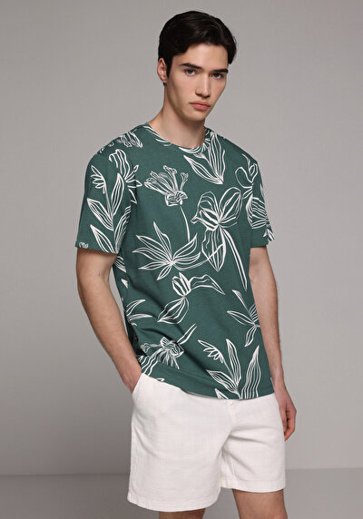 Image de T-shirt À Manches Courtes Vert Regular Fit Imprimé Homme